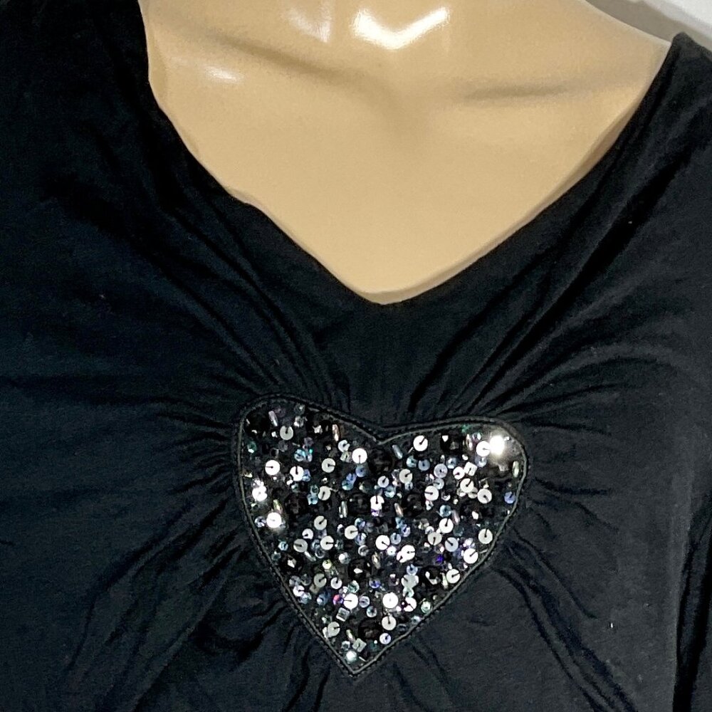 Marc Bouwer Sz M Black Sequin Heart Top Womens